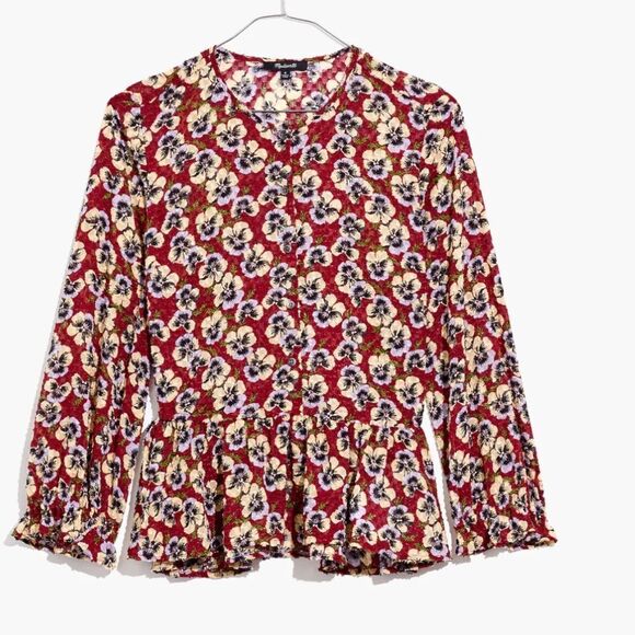 Madewell Drawstring Ruffle-Hem Top in Viola Floral - Picture 4 of 8